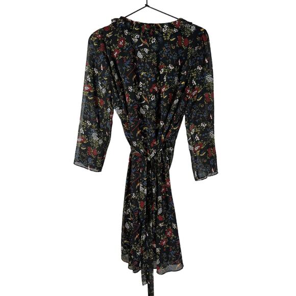 Madewell Sheer‎ Sleeve Ruffled Wrap Dress in Finch Floral Black Small - Picture 5 of 9
